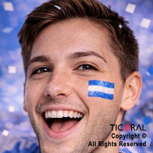 KIT MAQUILLAJE ARTISTICO PATRIO CELESTE Y BLANCO (BLISTER X 2 UNID - 4 GR) + STENCIL